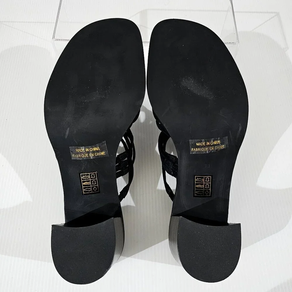 Jeffrey Campbell Intertwine Slide Sandal Womens 11 Black Suede Block Heel